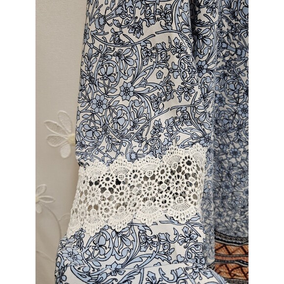 Est. 1946 Womens Large Blue Blouse Floral Geometric Peasant Flowy Artsy Colorful - Picture 3 of 14